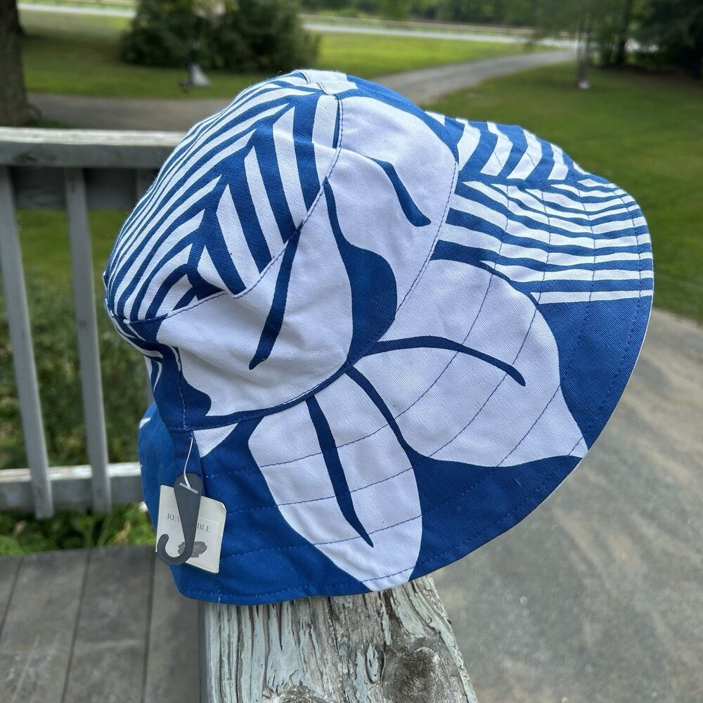Hat Stuff Palm Leaf Blue Floppy Beach Hat Reversible Beachy Vacation - Picture 5 of 8